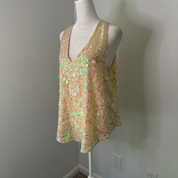 Moulinette Soeurs Anthropologie cream sequin v-neck tank top size 6 - Picture 3 of 12